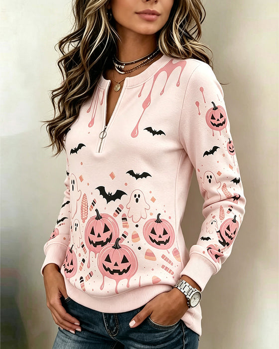 Kapuzenpullover Reißverschluss Langarm Halloween Kürbis