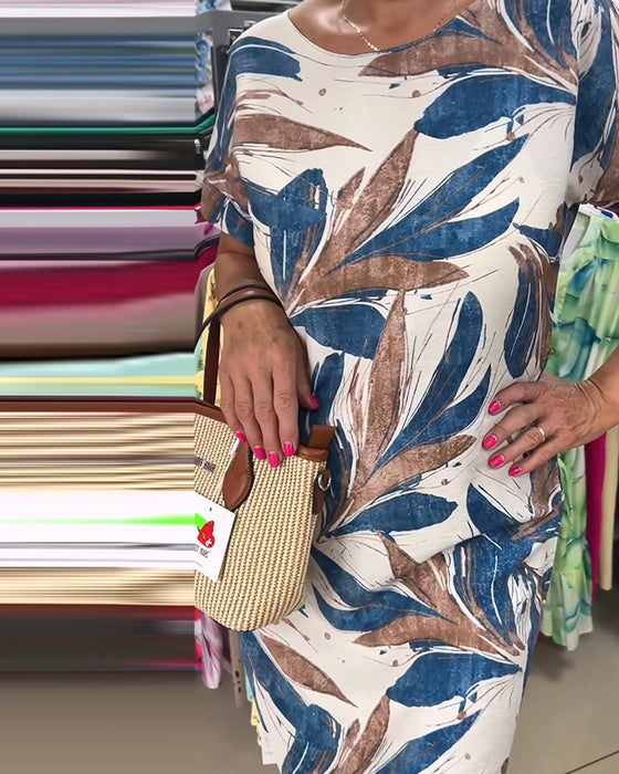 Kleid Rundhals Kurzarm Gerade