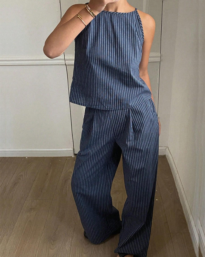 Set Gestreiftes Camisole Weites Bein Hose