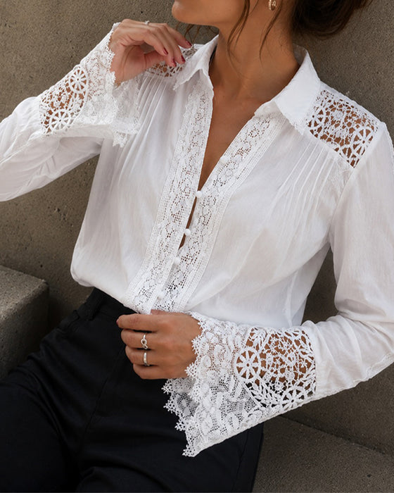 Bluse Revers Langarm Mode