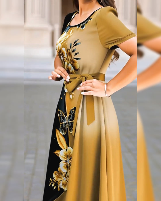 Kleid Farbblock Blumenprint