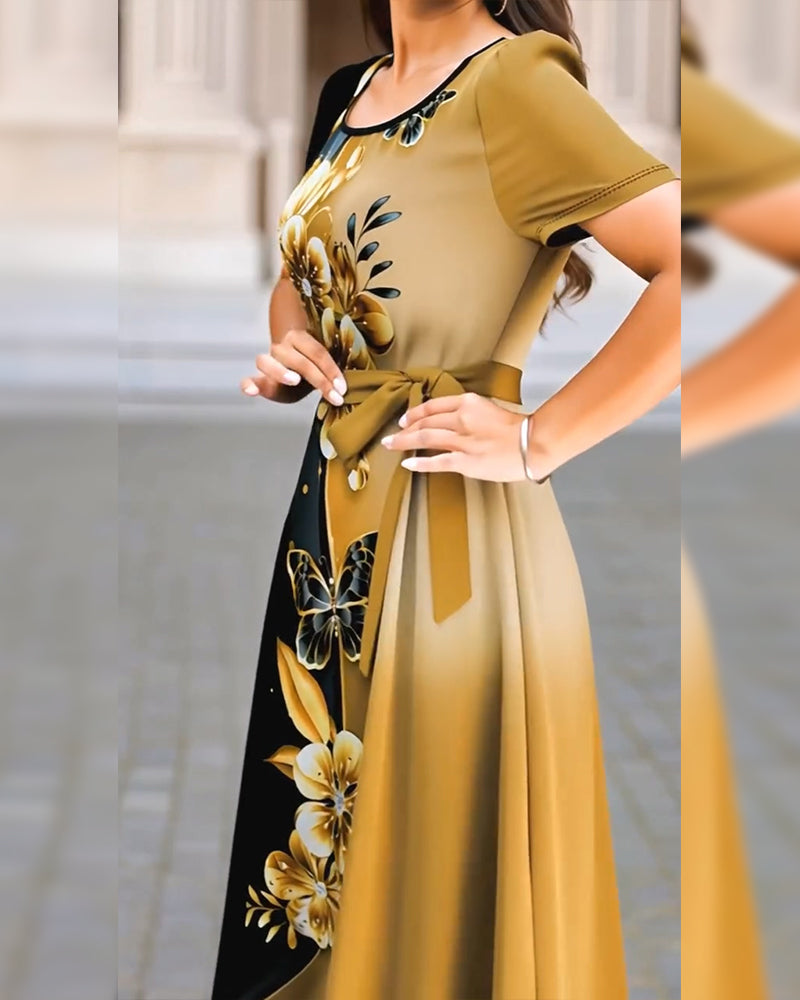 Kleid Farbblock Blumenprint