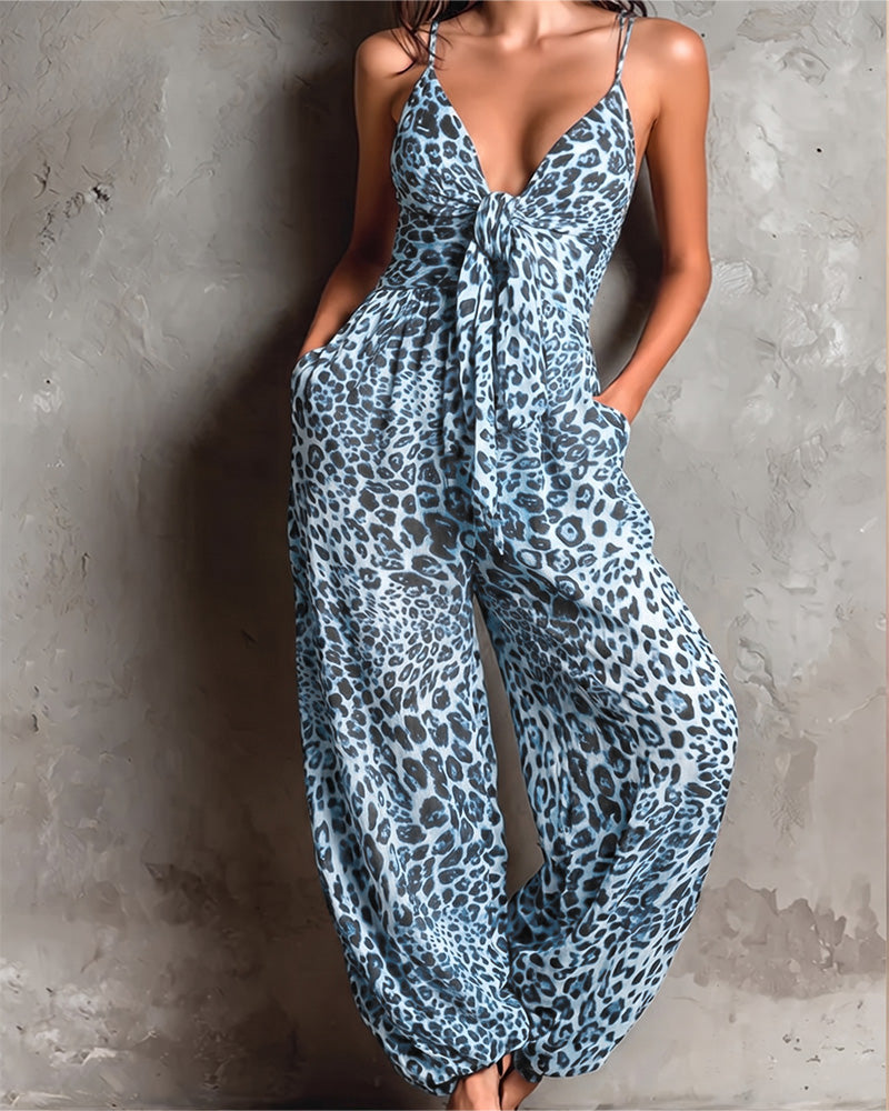 Jumpsuit Leopardenmuster Träger Weites Bein