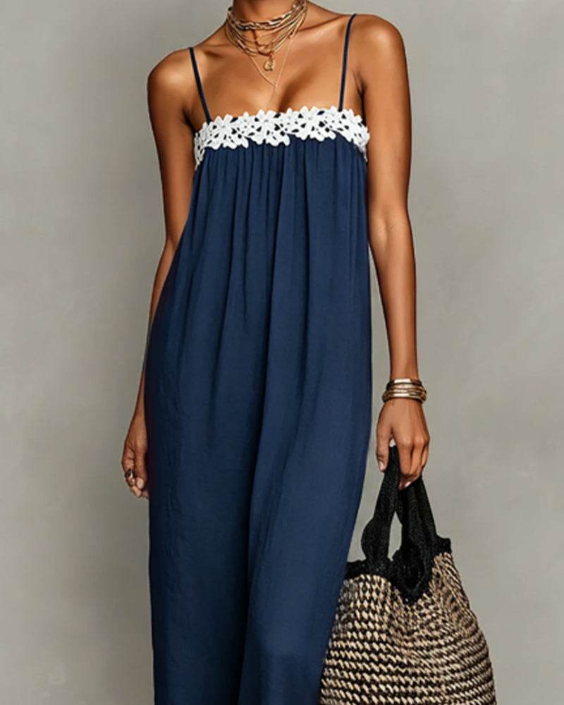 Kleid Kontrastfarbe Gerade Maxi