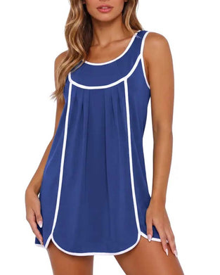 Kleid weiß eingefasst Colorblock ärmellos
