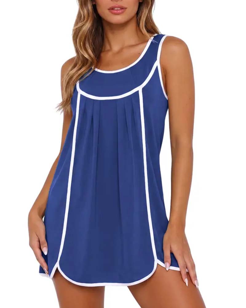 Kleid weiß eingefasst Colorblock ärmellos