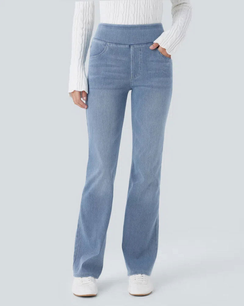 Hose Hohe Taille Denim Tasche Schlag