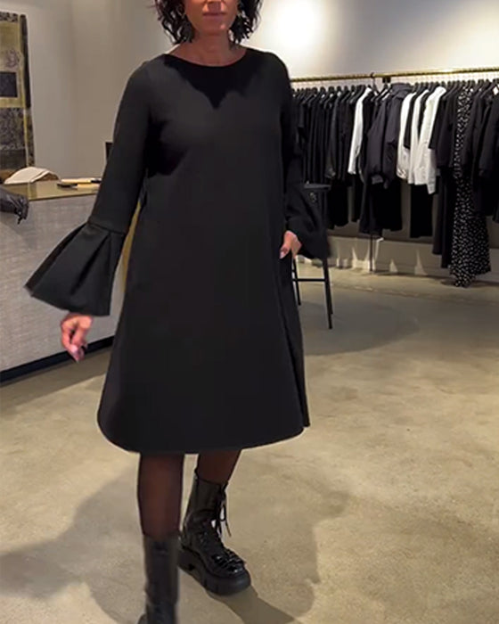 Kleid Uni Schwingenärmel Rüschen