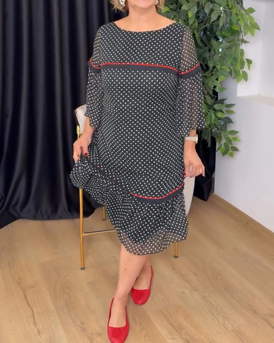 Kleid Pünktchen Rundhals Rüsche