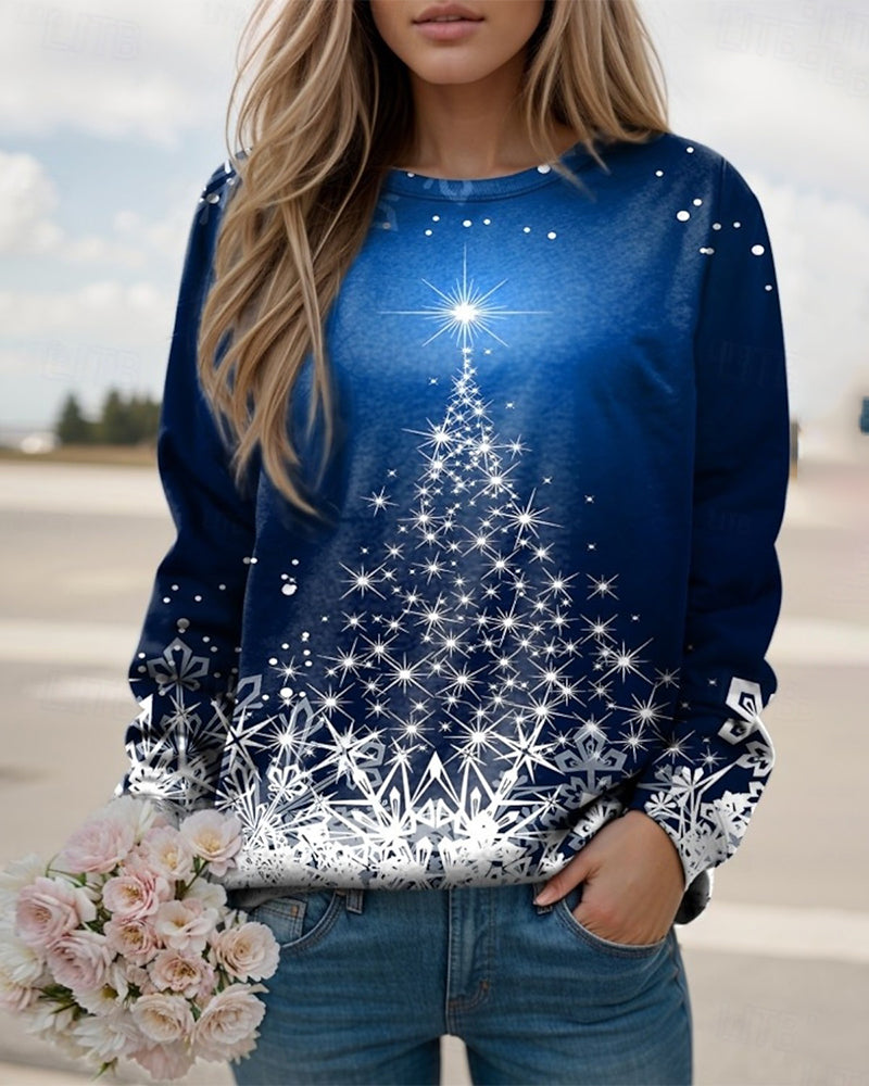 Sweatshirt mit Rundhalsausschnitt und Weihnachtsbaum-Print
