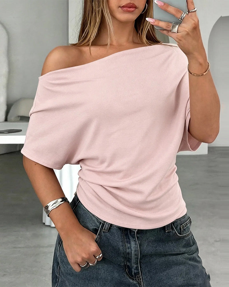 Bluse Fledermausärmel Off-Shoulder Einfarbig