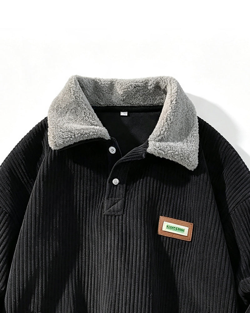Sweatshirt Cord Knopfleiste Revers