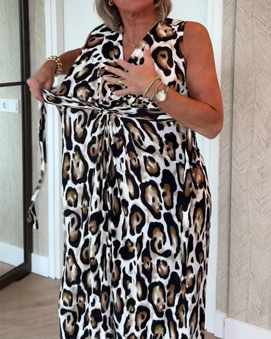 Kleid Ärmellos V-Ausschnitt Leopard