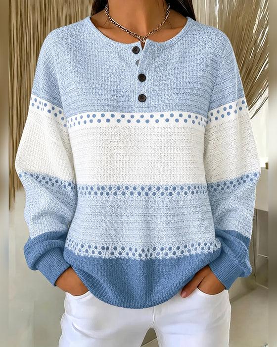 Sweatshirt Farbblock Waffelstrick Henley Pullover