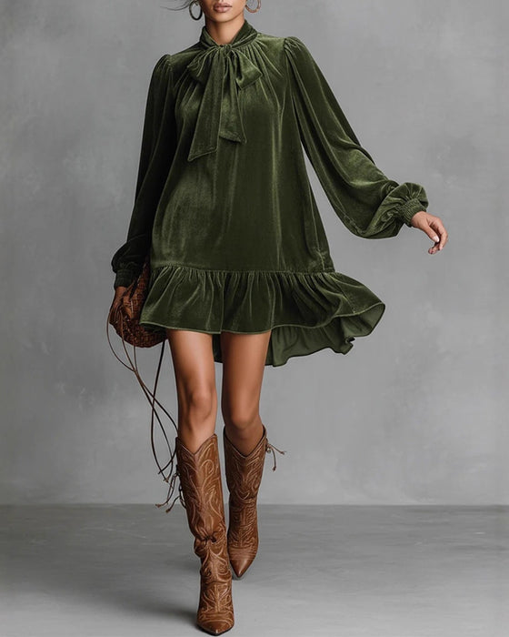 Kleid Bindung Puffärmel Rüsche