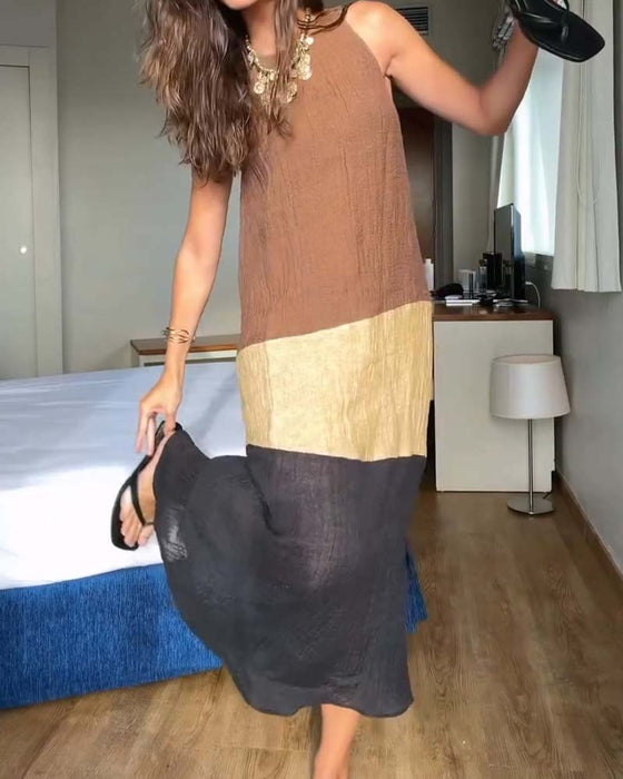 Kleid Ärmellos Farbblock Lässig