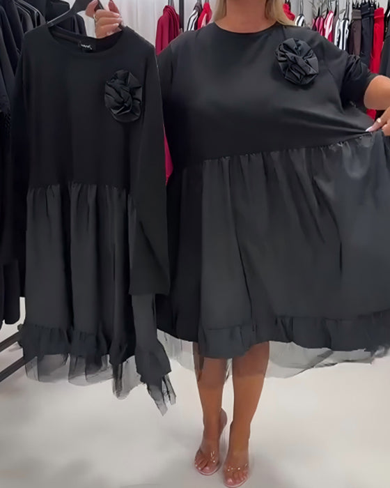 Kleid Patchwork Einfarbig Lässig
