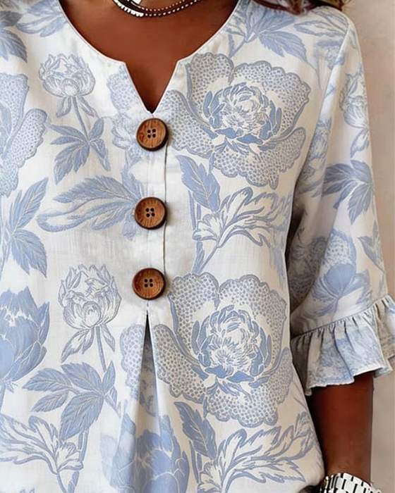 Bluse bedruckt Rüschenmanschette