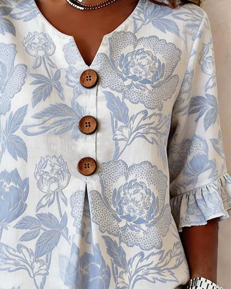 Bluse bedruckt Rüschenmanschette