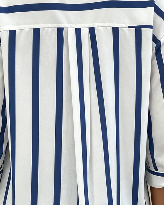 Bluse Revers Gestreift Knopfleiste