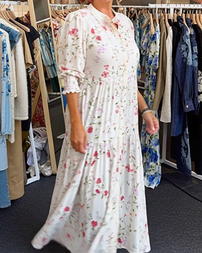 Kleid Stilvoll Blumenmuster Stehkragen