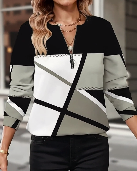 T-Shirt mit Reißverschluss und geometrischem Muster