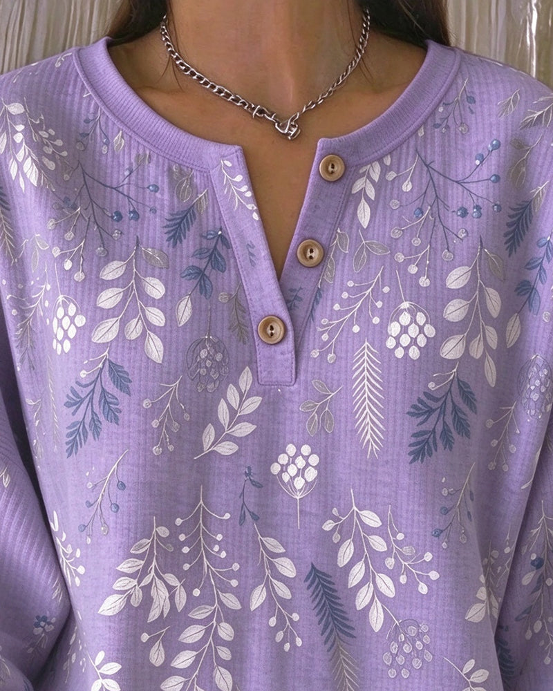 Sweatshirt Waffel Henry Kragen Blumenprint