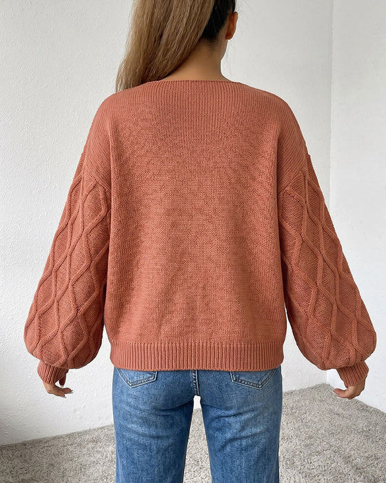 Pullover Laternenärmel Argyle Mode Gestrickt