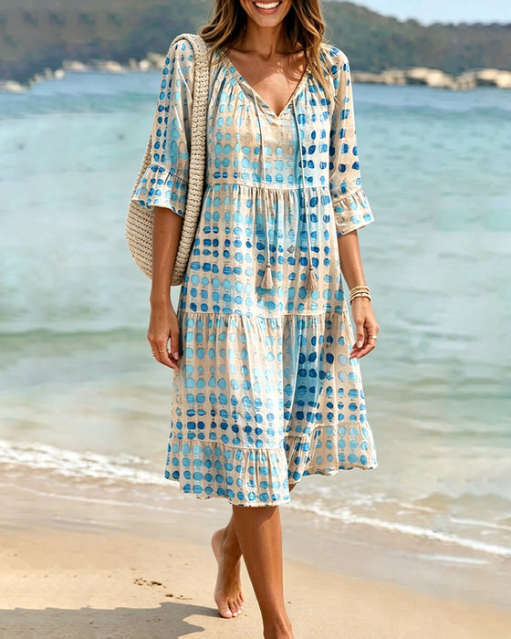 Kleid Polka Punkt V-Ausschnitt Binden Kuchen