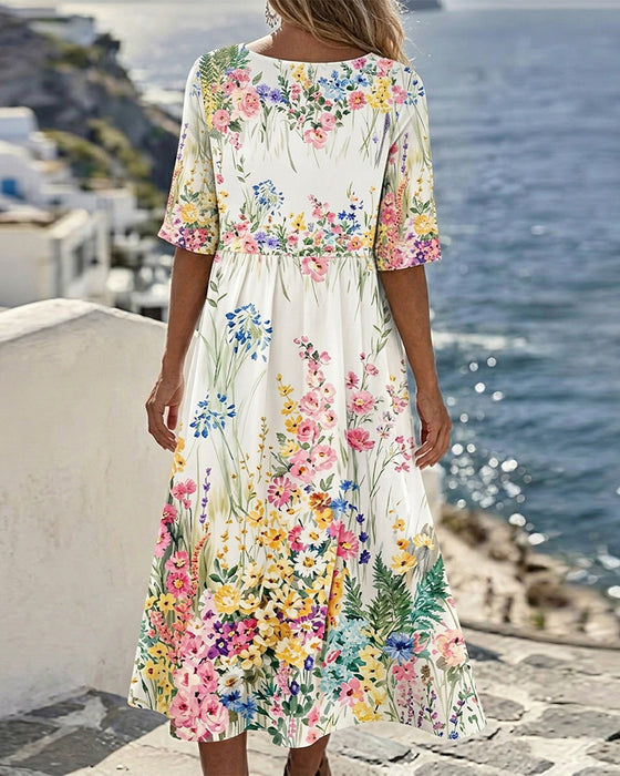 Kleid Rund Hals Aquarell Blumen