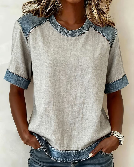 Top Denim Patchwork kurzärmlig