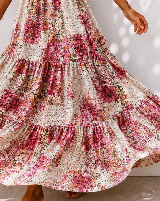 Kleid Blumen Bindung V-Ausschnitt Stufen