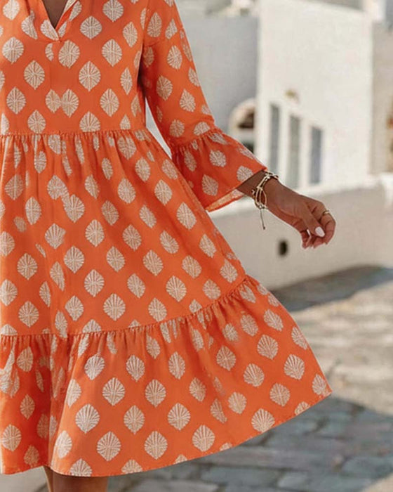 Kleid V-Ausschnitt Gedruckt