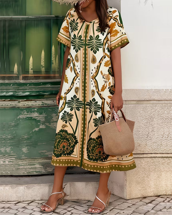 Kleid Tropischer Blumenprint Loose Fit A-Linie Kleid