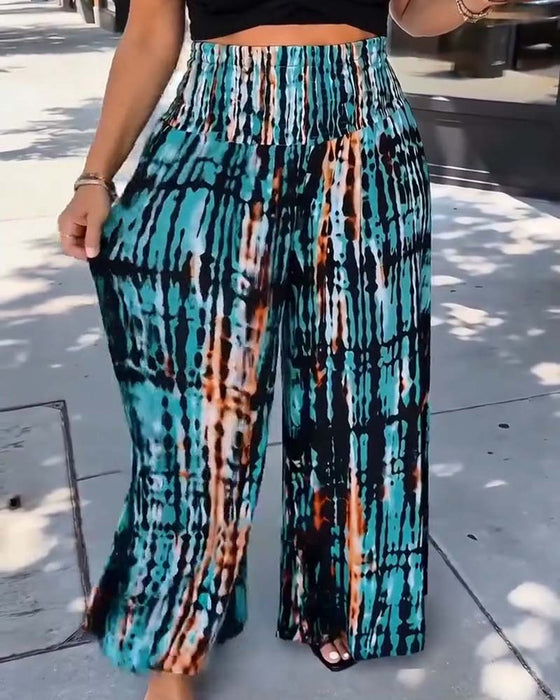 Hose Tie-Dye Druck Hohe Taille Weites Bein Lang