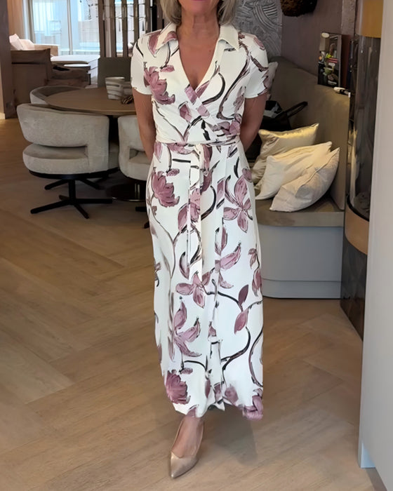 Kleid Blumendruck V-Ausschnitt