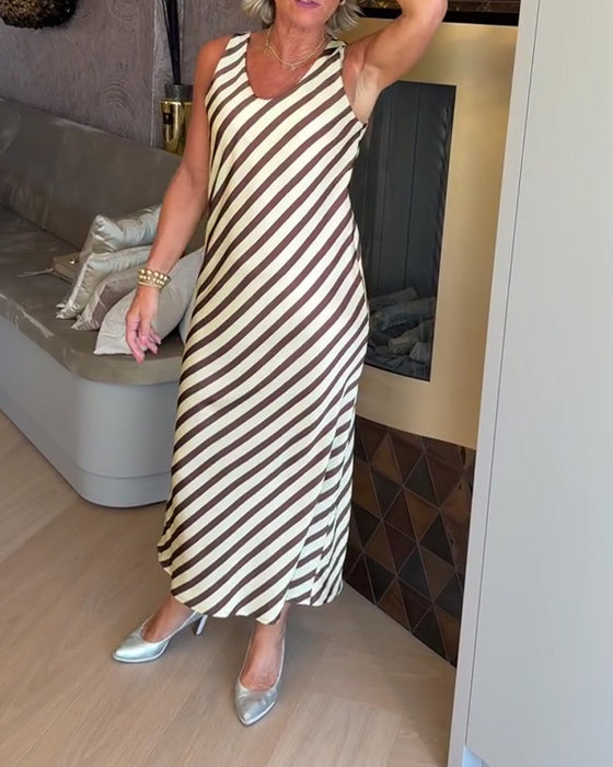 Kleid Ärmellos Streifen Etui Maxi