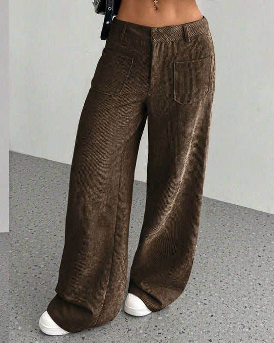 Hose Vorne Hinten Tasche Einfarbig Gerades Bein Lang