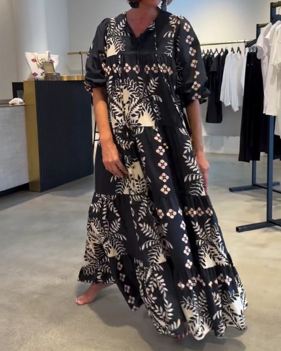 Kleid Krawatte Blumig Voll Rock Urlaub Maxi