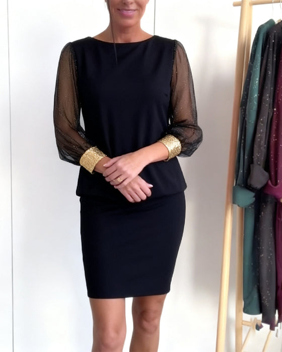 Kleid Tüll Farbkontrast Langärmlig