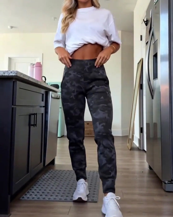 Hose Hohe Taille Tasche Unifarben Lang