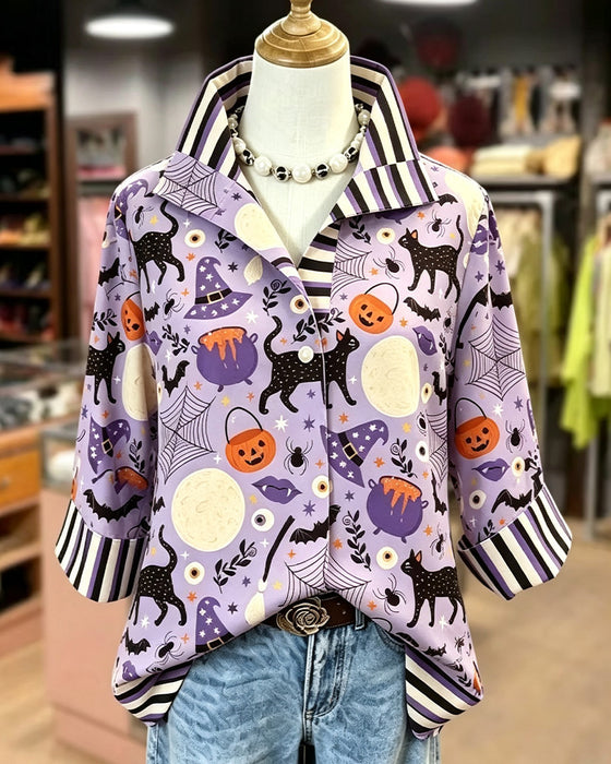 Bluse Revers Knopf Streifen Halloween