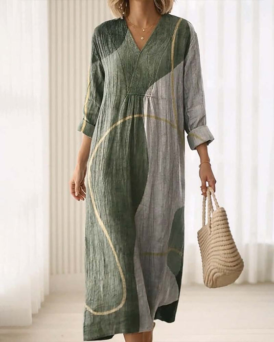 Kleid V-Ausschnitt Farbblock
