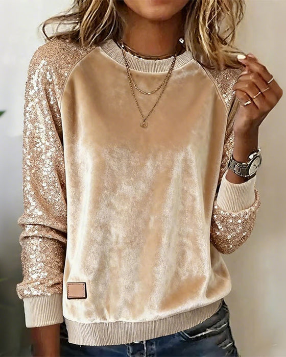 Langärmeliges Sweatshirt mit Pailletten und Rundhalsausschnitt