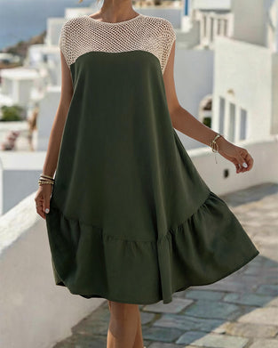 Kleid Crew Hals Mesh Rüschen Patchwork