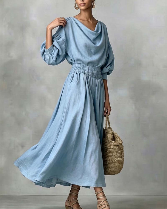 Kleid Einfarbig Schalausschnitt