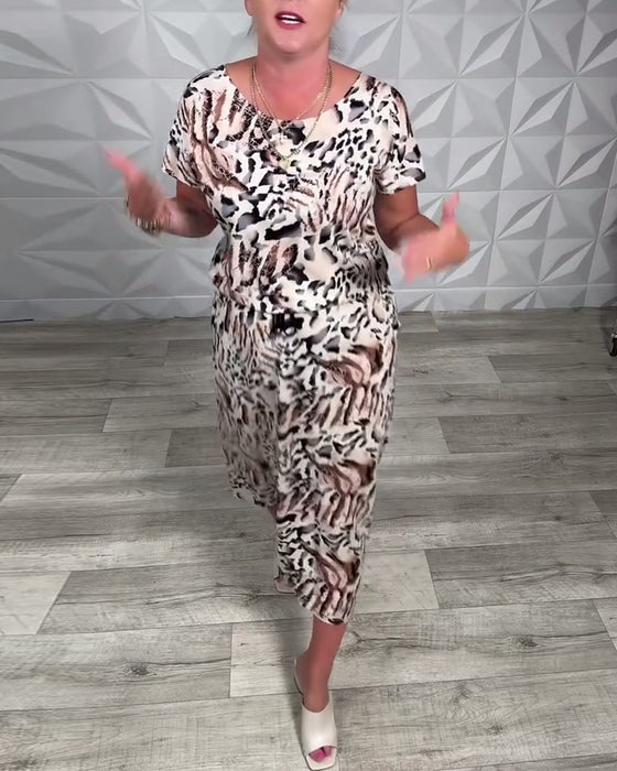 Kleid Rundhals Zebramuster