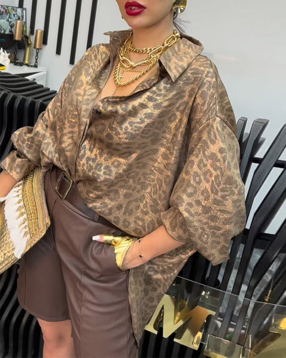 Hemd revers lose leopard print mode