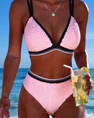 Bikini Farbblock Doppelträger Strukturiert