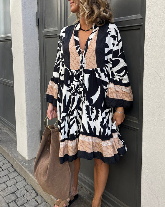 Kleid Langarm Lockere Stehkragen Bluse